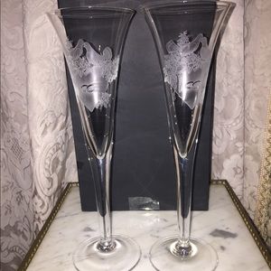 ♥️🕊♥️VINTAGE WEDDING FLUTES by FORTUNOFF 🕊LOVE BIRDS 🕊ELEGANTLY ENGRAVED♥️🕊